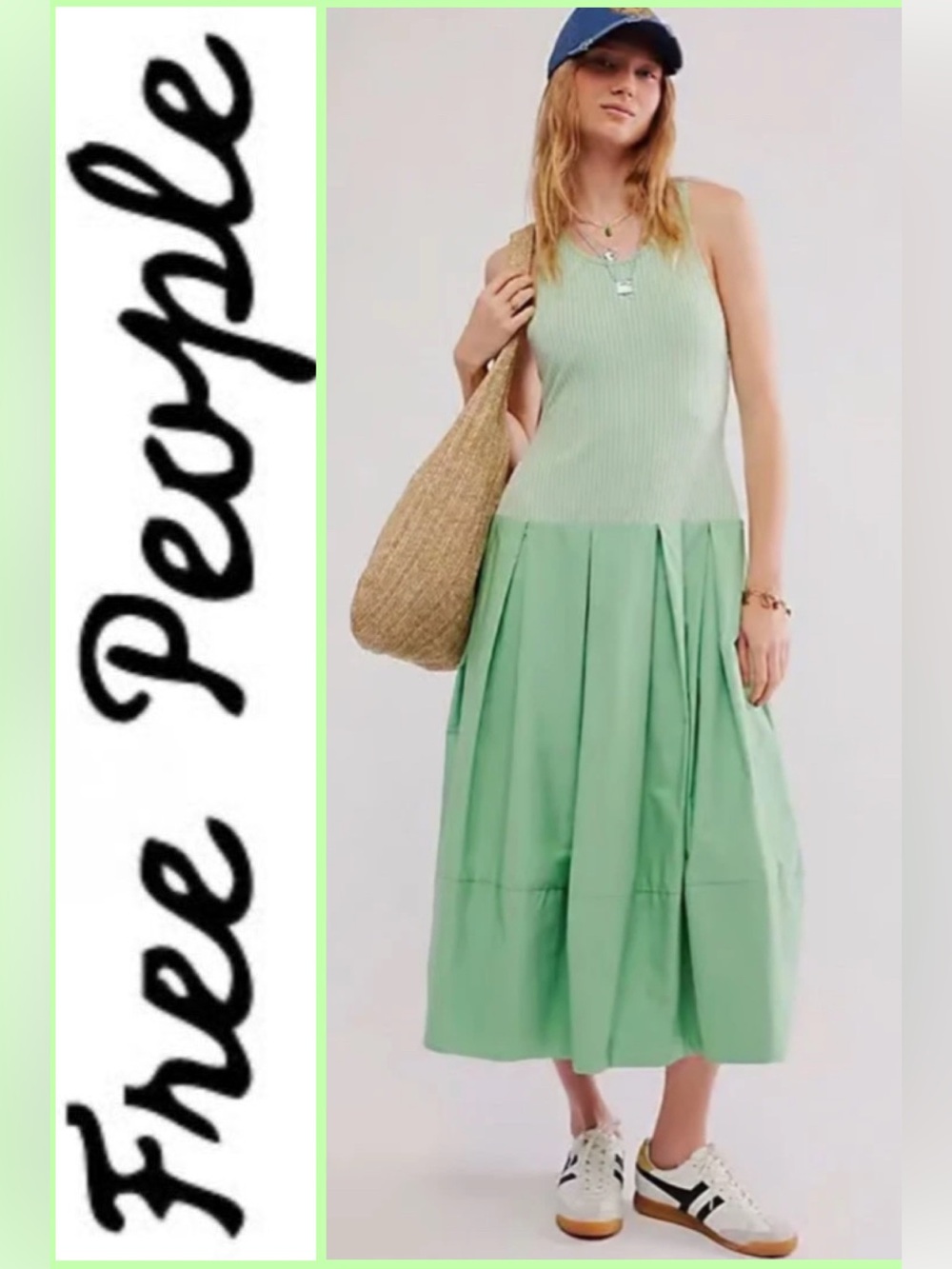 🆕 Free People Drops Of Venus Midi Dress Green Large ☀️Summer☀️